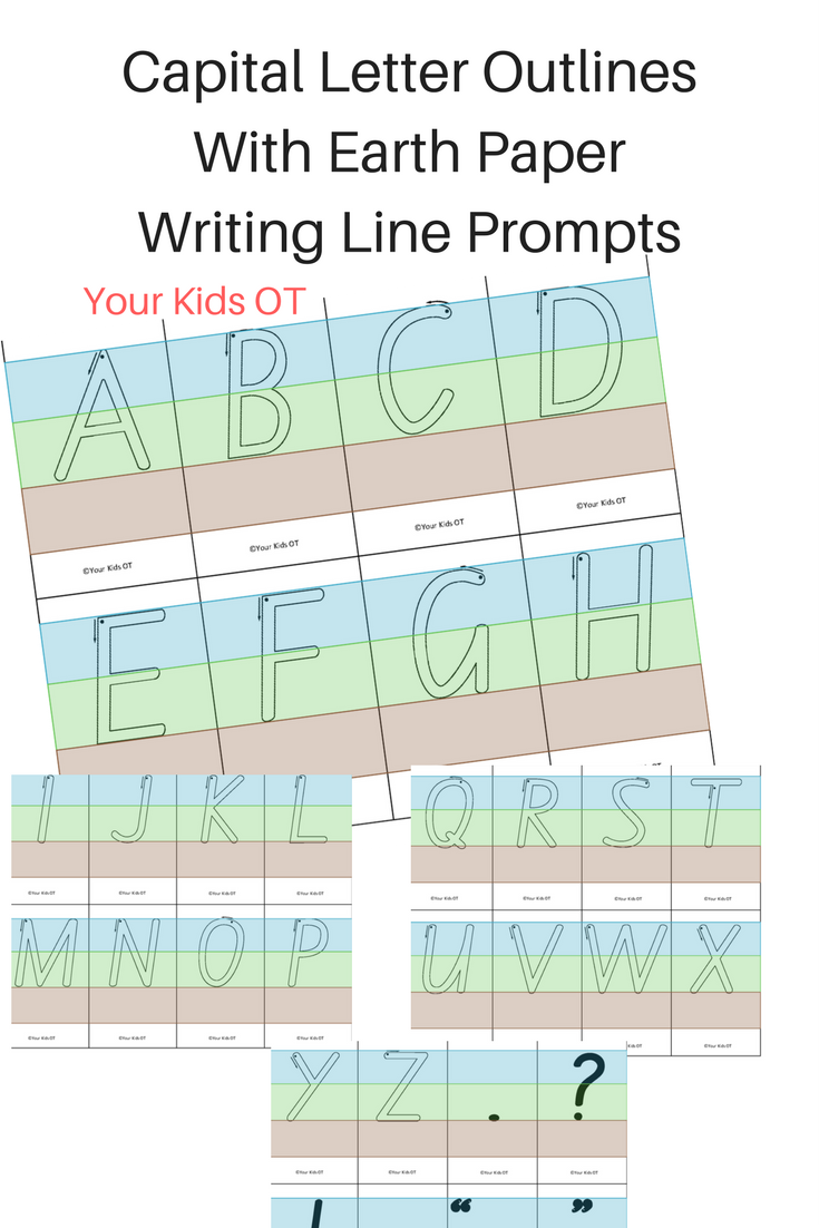 FLASHCARDS Capital letter and lowercase letter outlines using earth paper  writing line prompts